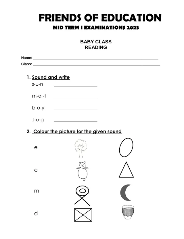Cover of Baby Class Reading Mid Term I Examination 2023 (Baby Literacy Past Paper)