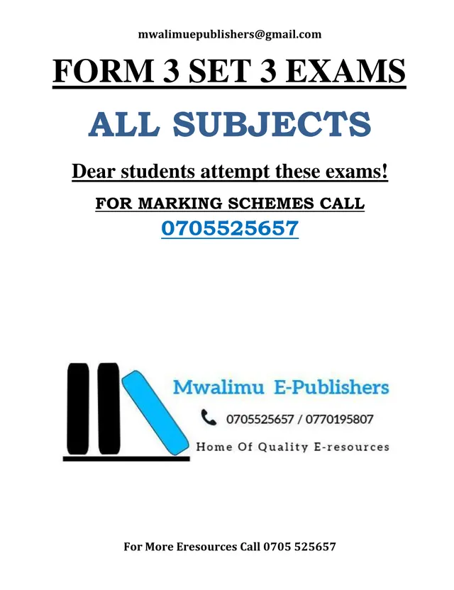 Cover of Form 3 Set 3 Exams 2020 – All Subjects (Kenyan KCSE-Style Papers) (S3 Biology Past Paper)