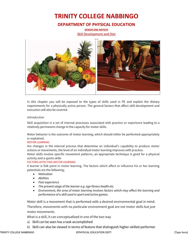 Cover of Senior 1 Physical Education: Skill Development and Diet (S1 Physical Education Notes)