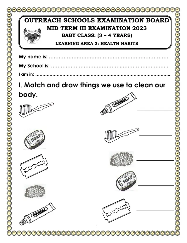 Cover of Baby Class Learning Area 3 (Health Habits) Mid-Term III Exam 2023 (Baby Past Paper)