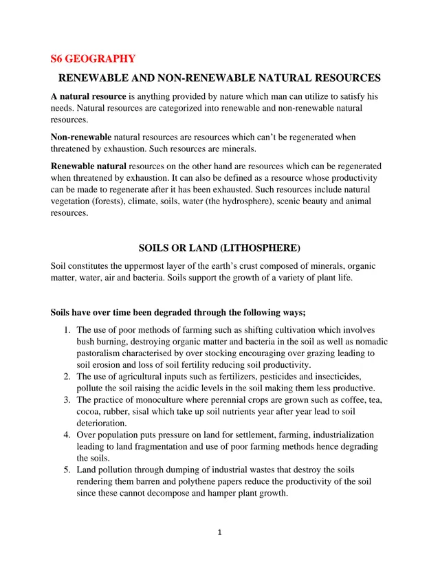 Cover of Renewable and Non-Renewable Natural Resources – S6 Geography Notes (S6 Geography Notes)