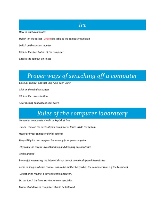 Cover of ICT Notes: Starting and Shutting Down a Computer and Computer Lab Rules (ICT Notes)