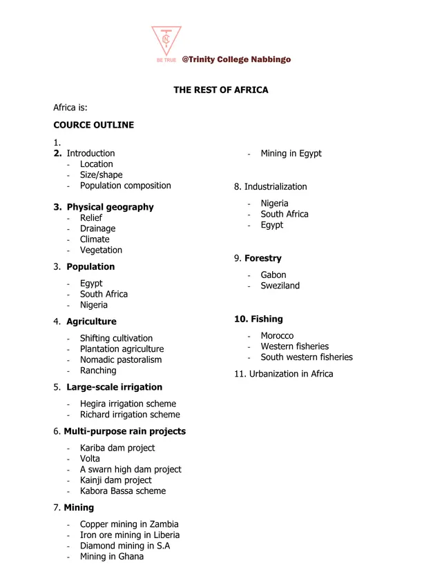 Cover of S3 Geography Notes: Africa’s Physical Features, Drainage and Climate (S3 Geography Scheme of Work)