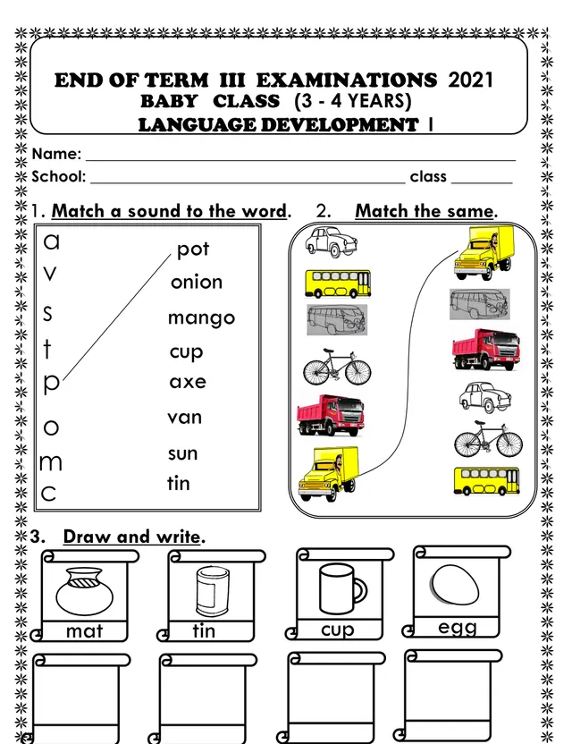 Cover of Baby Class Language Development I – End of Term III Examination 2021 (Baby Literacy Holiday Package)