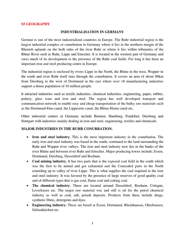 Cover of Industrialisation in Germany and Japan – S5 Geography Notes (S5 Geography Notes)