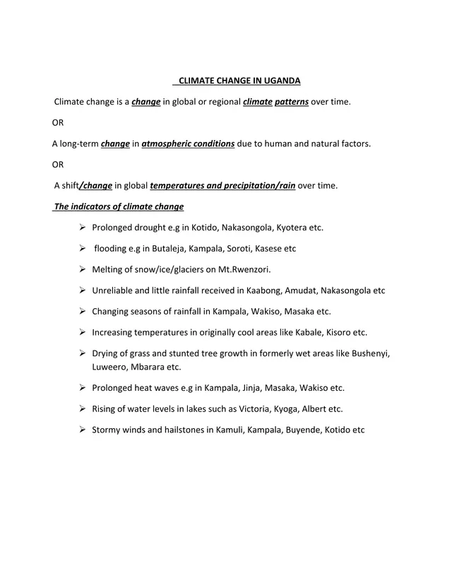 Cover of S5 Geography Notes: Climate Change in Uganda (S5 Geography Notes)