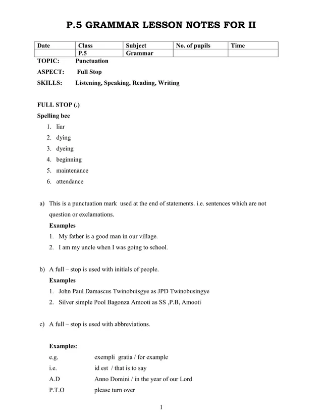 Cover of P.5 English Grammar Lesson Notes – Term II (P5 English Notes)