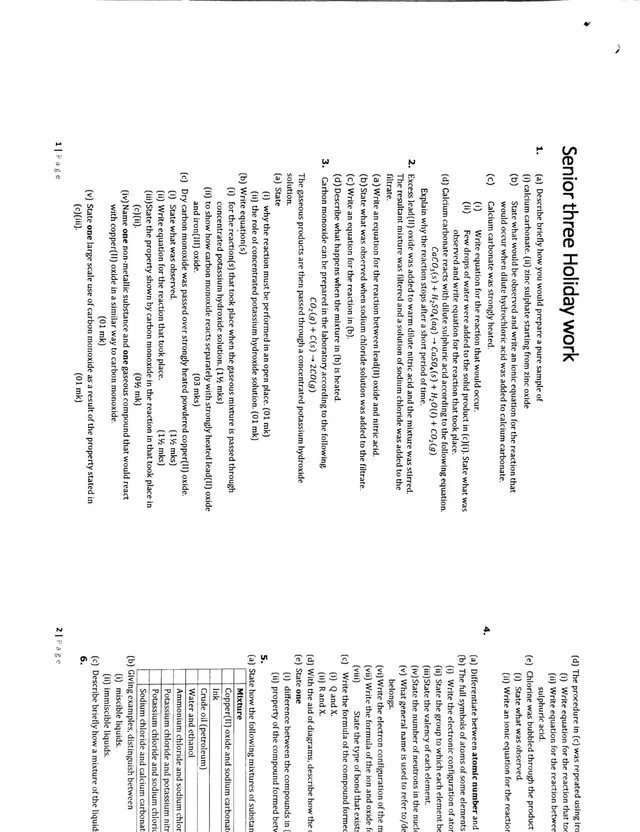 Cover of Senior Three Chemistry Holiday Work: Carbon Compounds, Oxides and Atomic Structure (S3 Chemistry Revision Test)