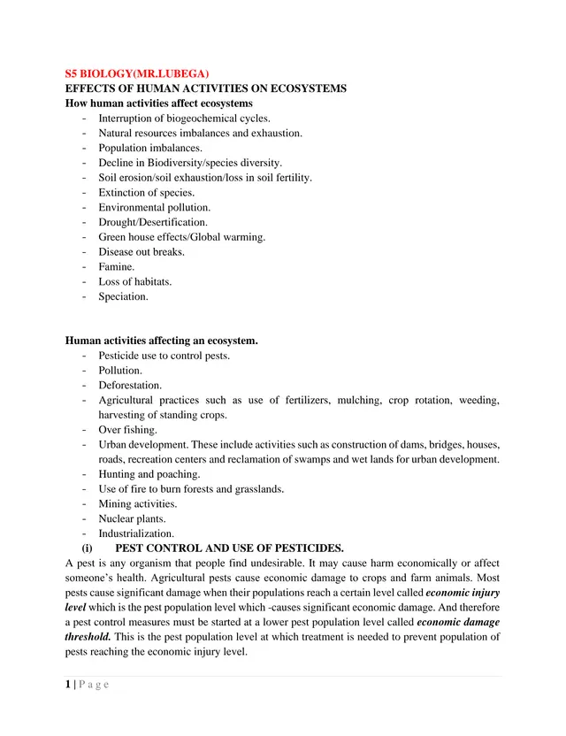 Cover of Effects of Human Activities on Ecosystems – S5 Biology Notes (S5 Biology Activity)