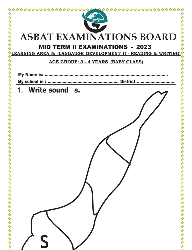 Cover of Baby Class Reading & Writing Mid Term II Exam 2023 (Baby Literacy Past Paper)