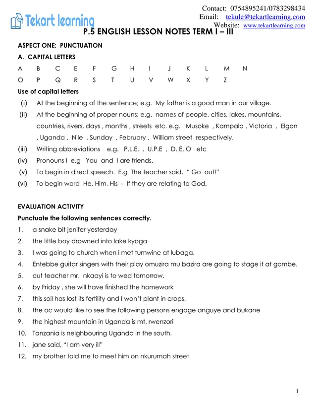 Cover of Primary 5 English Lesson Notes, Terms I–III (P5 English Notes)