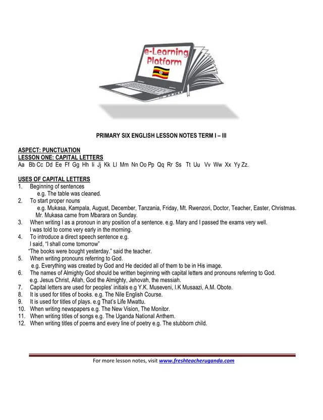 Cover of Primary Six English Lesson Notes, Terms I–III (P5 English Notes)