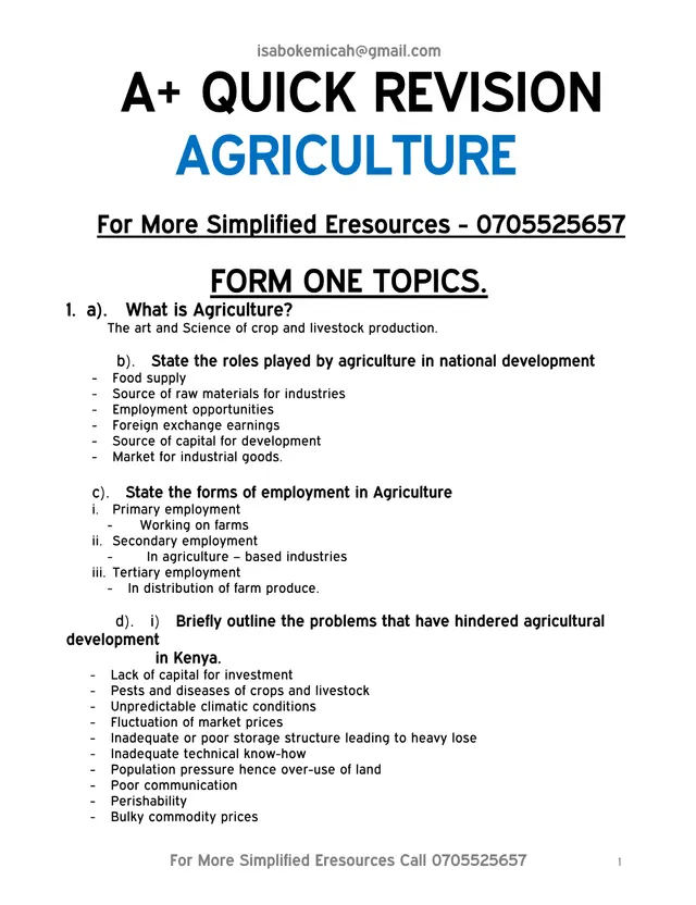 Cover of Agriculture Questions and Answers – O Level Quick Revision (S1 Agriculture Question Bank)