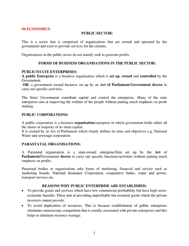 Cover of Public Sector S6 Economics Notes (S6 Economics Notes)