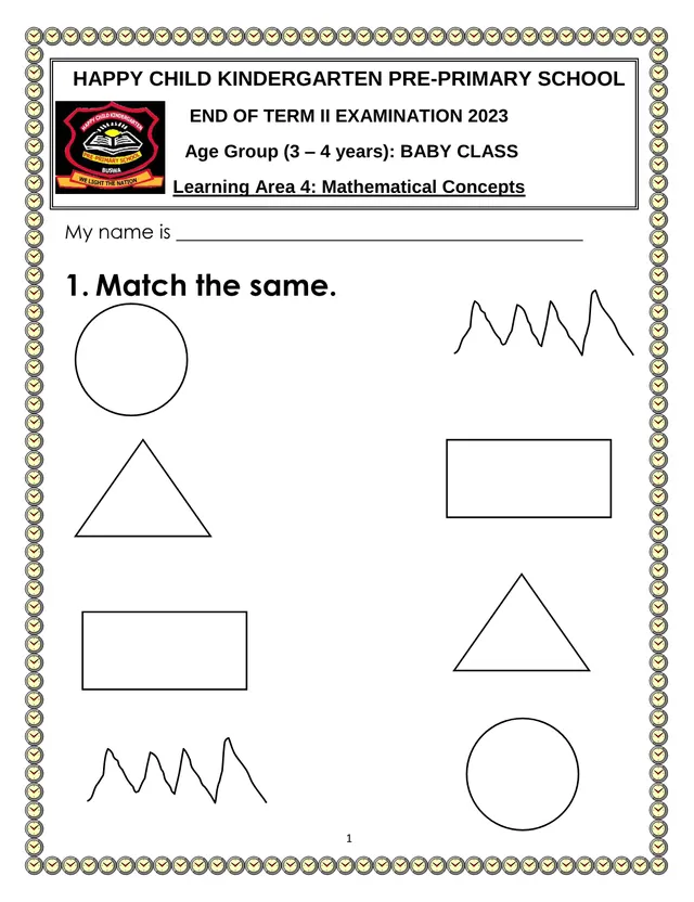 Cover of Baby Class Mathematical Concepts End of Term II Exam 2023 (Learning Area 4) (Baby Mathematics Past Paper)