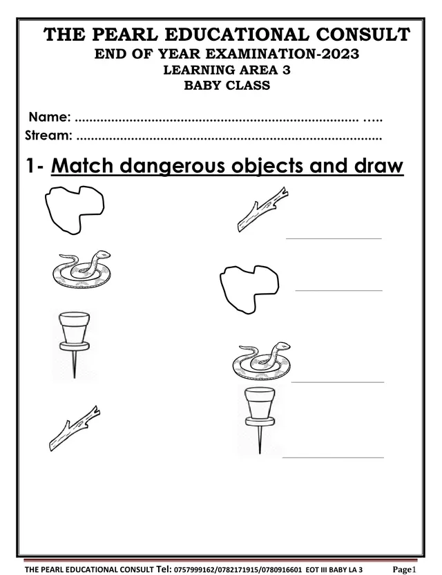 Cover of Baby Class Learning Area 3 End of Year Exam 2023 (Term III) (Baby Past Paper)