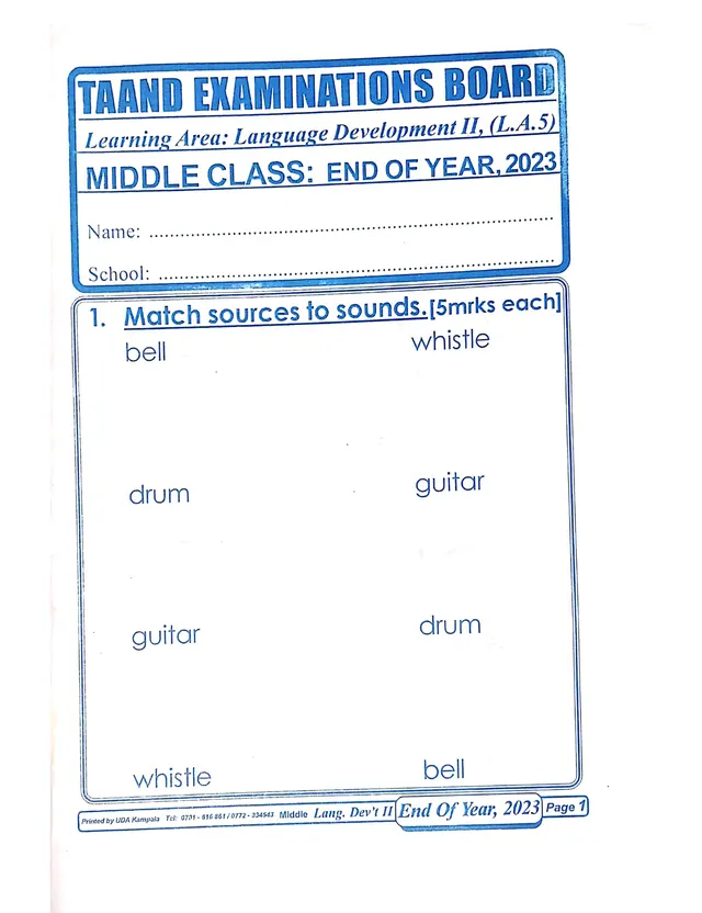 Cover of Middle Class End of Year Examinations 2023 – All Learning Areas (Middle Past Paper)