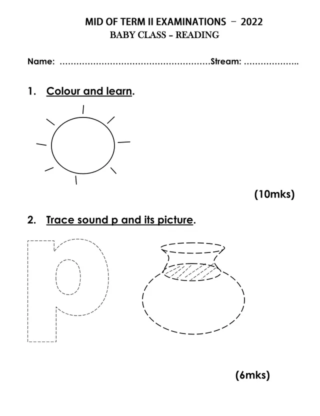 Cover of Kabojja Baby Class Mid-Term Assessment 2: Reading, English, Numbers, Oral and Writing (Baby Literacy Past Paper)
