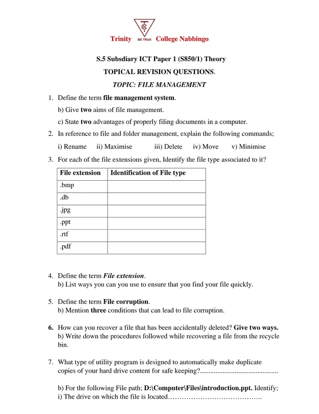 Cover of Senior 5 Subsidiary ICT Paper 1: File Management and Word Processing Revision (S5 ICT Revision Material)