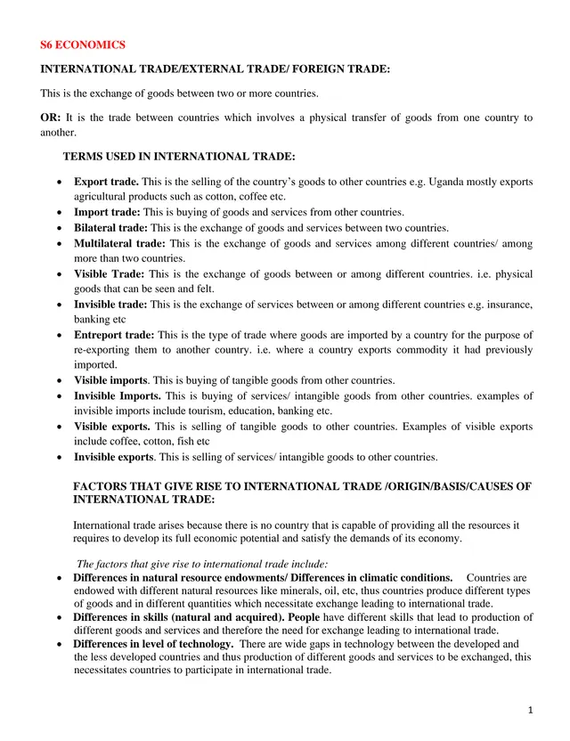 Cover of S6 Economics Notes: International Trade (External and Foreign Trade) (S6 Economics Notes)