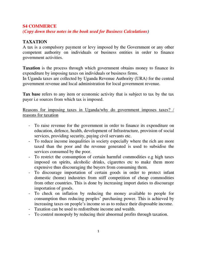 Cover of Taxation Notes – S4 Commerce (S4 Economics Notes)