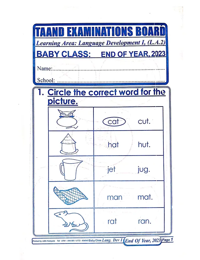 Cover of Baby Class End of Year Examinations 2023 – All Learning Areas (Baby Past Paper)