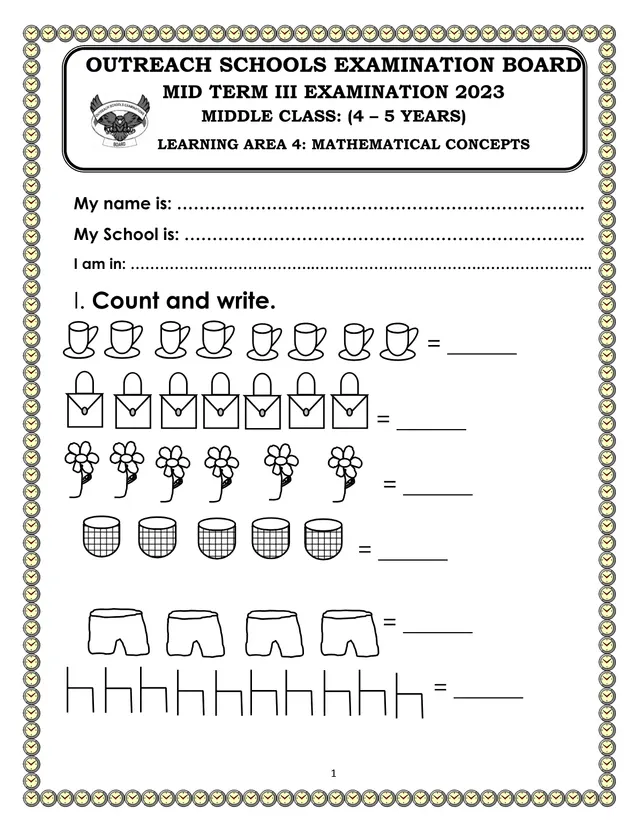 Cover of Middle Class Mathematical Concepts Mid Term III Exam 2023 (Middle Mathematics Past Paper)