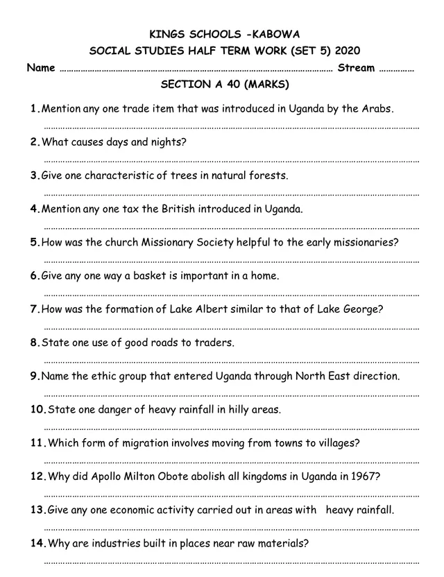 Cover of Kings Schools Kabowa P.5 Social Studies Revision Questions 2020 (Set 5) (P5 Social Studies Past Paper)