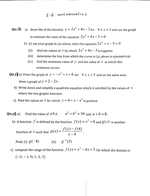 Cover of Senior 3 Mathematics Test: Quadratic Graphs and Functions (S3 Mathematics Revision Test)