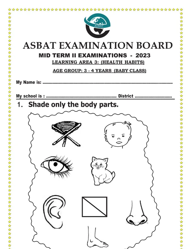 Cover of Baby Class Health Habits Mid Term II Examination 2023 (Baby Past Paper)