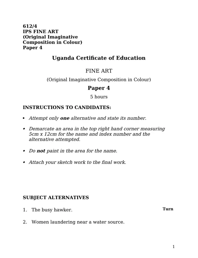 Cover of UCE Fine Art Paper 4 (612/4): Original Imaginative Composition in Colour (Top Fine Art Past Paper)