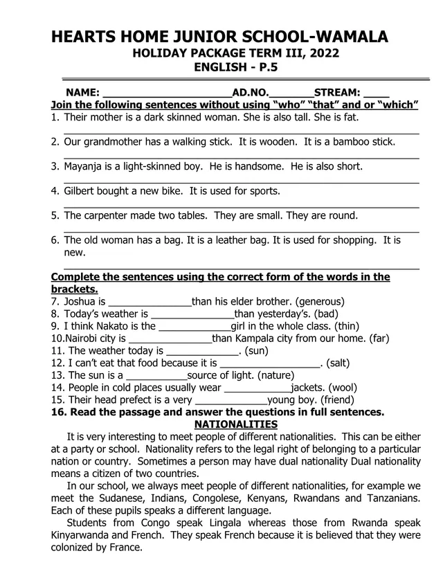 Cover of Holiday Package Term III 2022 – Primary 5 (English and Mathematics) (P5 English Past Paper)
