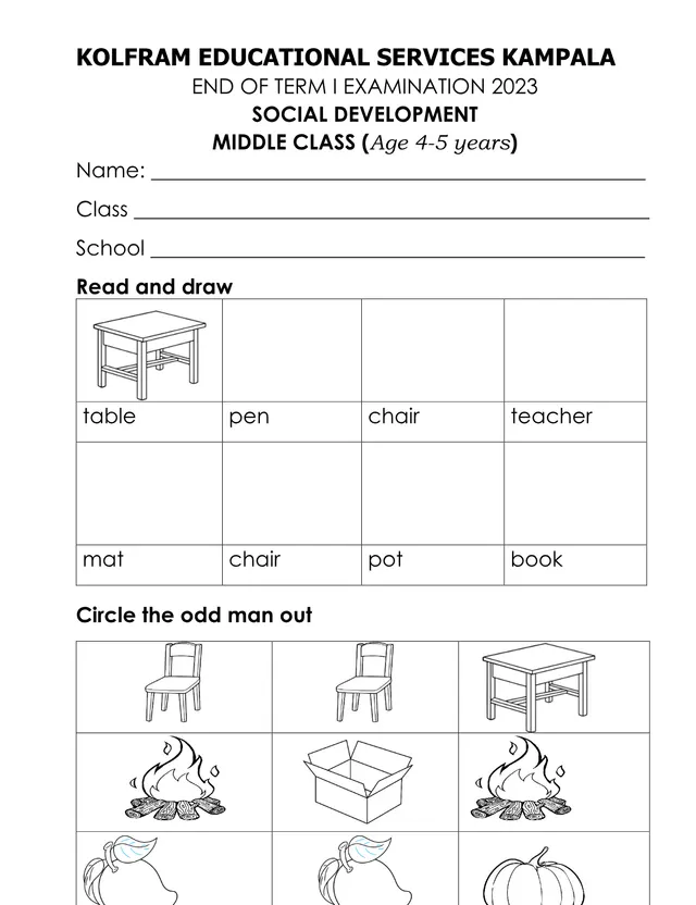 Cover of Social Development End of Term I Examination 2023 – Middle Class (Middle Social Studies Past Paper)
