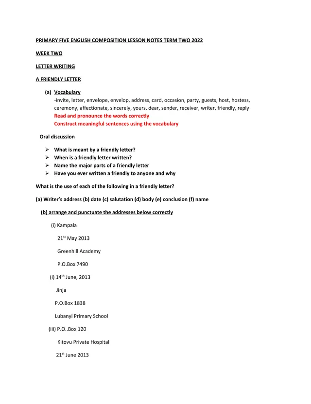 Cover of Primary Five English Composition Lesson Notes Term Two 2022 (P5 English Notes)