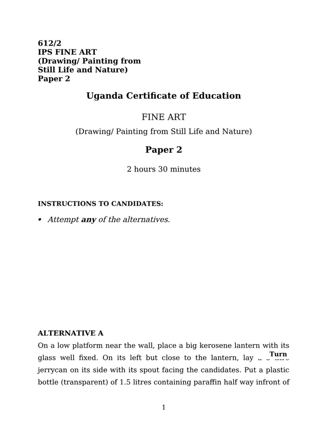 Cover of UCE Fine Art Paper 2 (612/2): Drawing and Painting from Still Life and Nature (S4 Fine Art Past Paper)