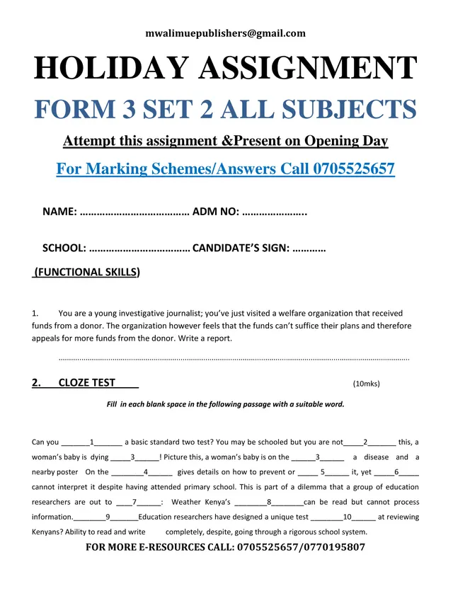 Cover of Form 3 Holiday Assignment Set 2: All Subjects (S3 Holiday Package)