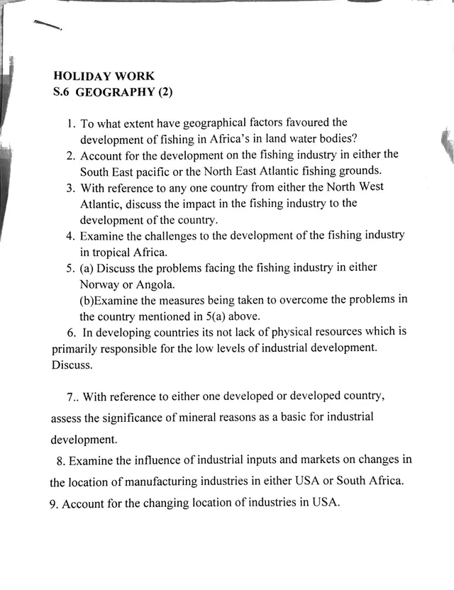 Cover of S.6 Geography Paper 2 Holiday Work: Fishing, Industry, Forestry, Transport and Population (S6 Geography Revision Test)