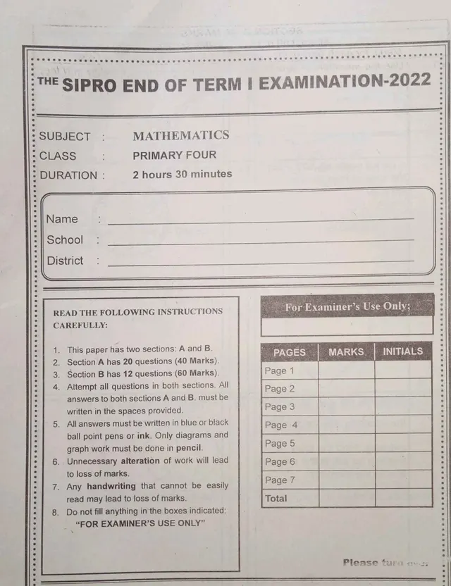 Cover of Primary 4 Mathematics End of Term 1 Examination 2022 (P4 Mathematics Past Paper)
