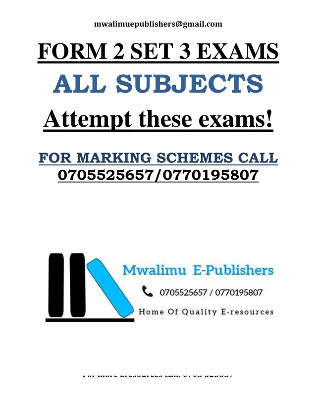 Cover of Form 2 Set 3 Exams 2020 – All Subjects (Kenyan Curriculum) (S2 Mathematics Past Paper)