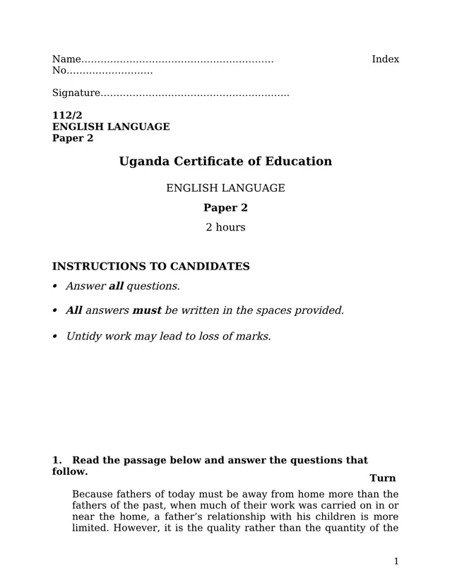 Cover of UCE English Language Paper 2 (112/2): Summary, Comprehension and Grammar (S4 English Past Paper)