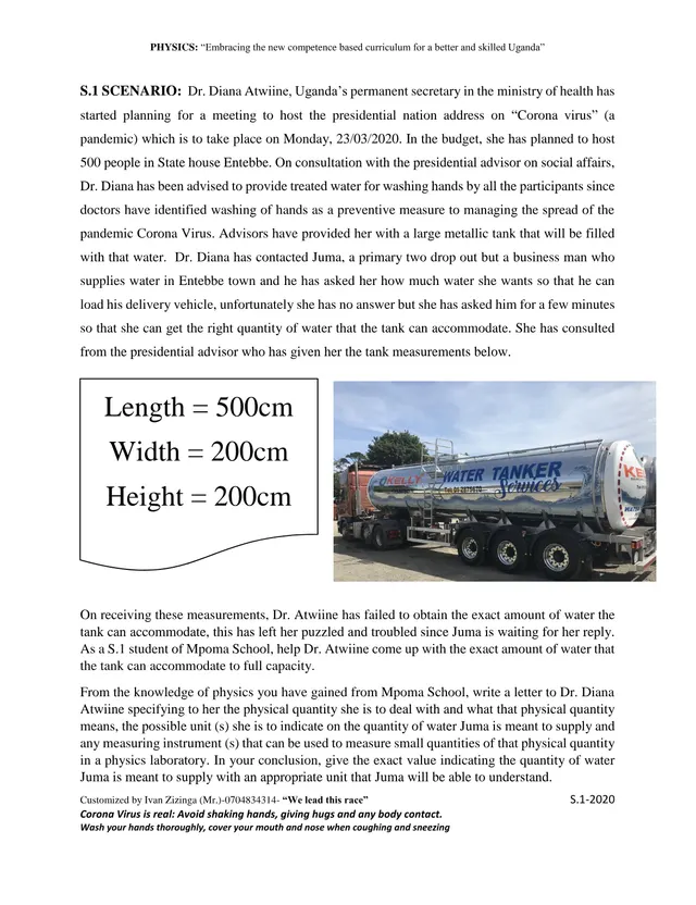 Cover of Senior 1 Physics Holiday Work: Volume and Water Tank Capacity (S1 Physics Curriculum)