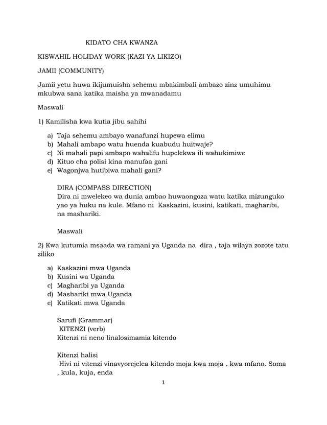 Cover of S1 Kiswahili Holiday Work (Kazi ya Likizo) (S1 Kiswahili Holiday Package)