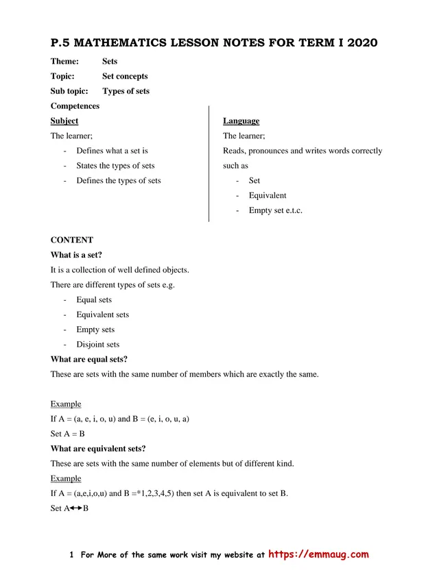 Cover of Primary 5 Mathematics Lesson Notes, Term 1, 2020 (P5 Mathematics Notes)