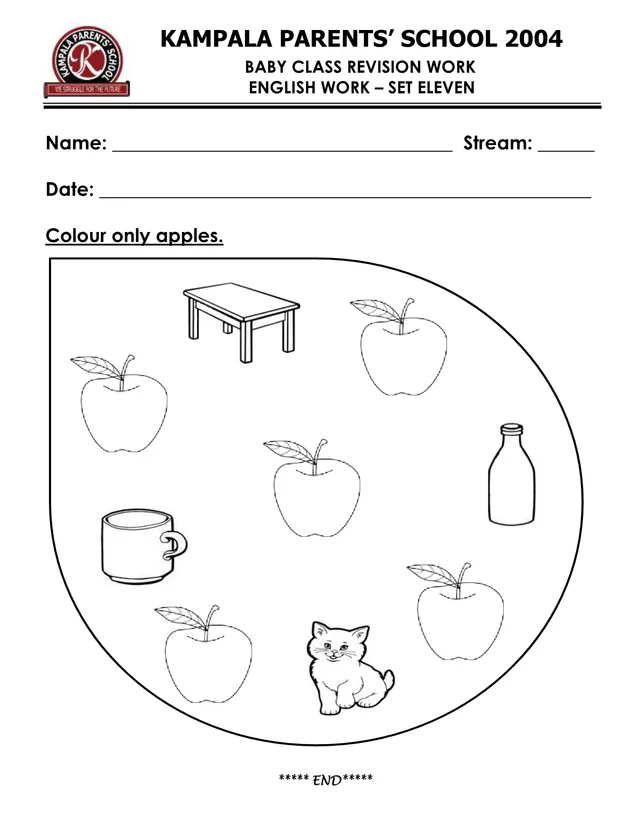 Cover of Baby Class Revision Work Set Eleven – English, Colouring, Numbers and Reading (Baby English Holiday Package)