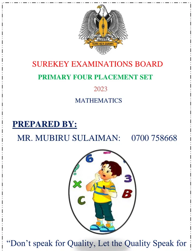 Cover of Primary 4 Mathematics Placement Set 2023 with Marking Guide (Surekey) (P4 Mathematics Past Paper)
