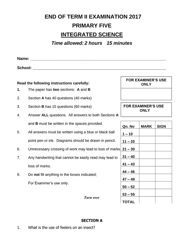 Cover of P5 Integrated Science End of Term II Examination 2017 with Answer Guide (P5 Science Past Paper)