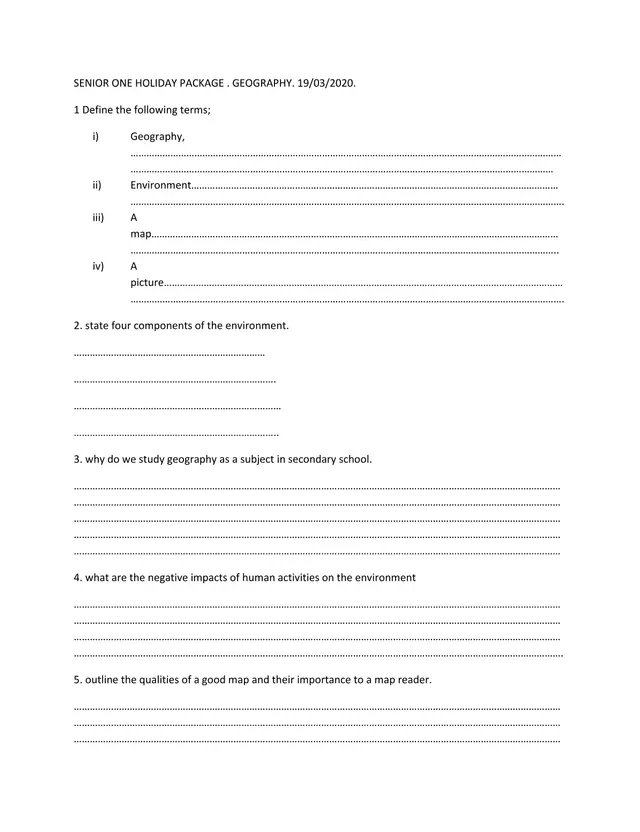 Cover of Senior One Geography Holiday Package (2020) (S1 Geography Holiday Package)