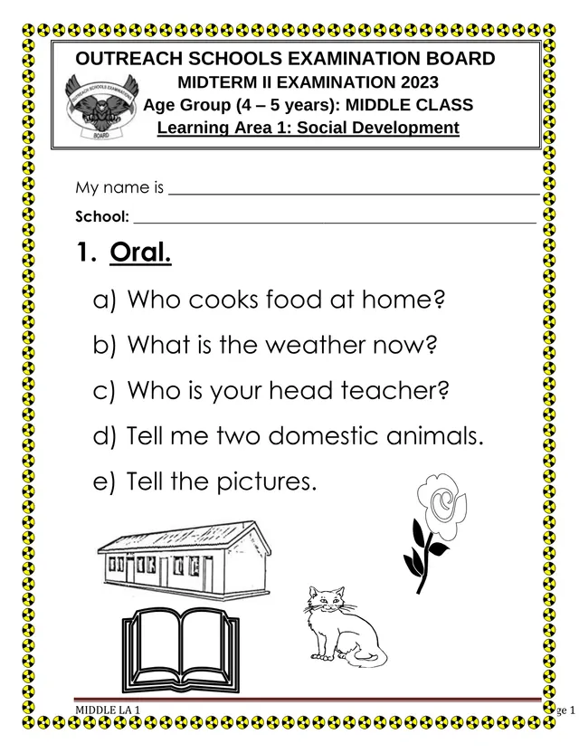 Cover of Middle Class Social Development Midterm II Exam 2023 (Learning Area 1) (Middle Social Studies Past Paper)