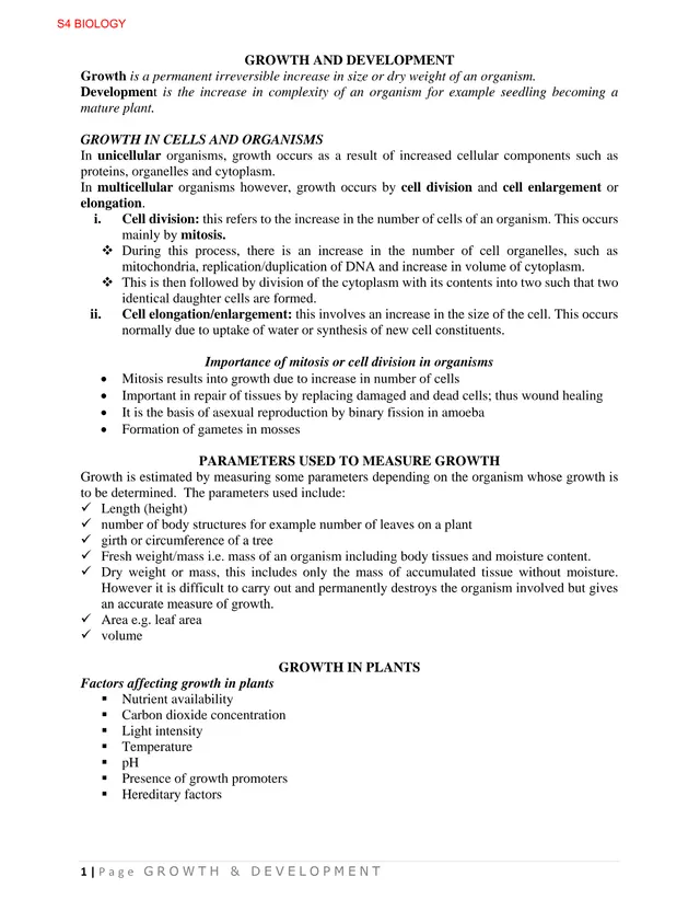 Cover of S4 Biology Notes: Growth and Development (S4 Biology Notes)