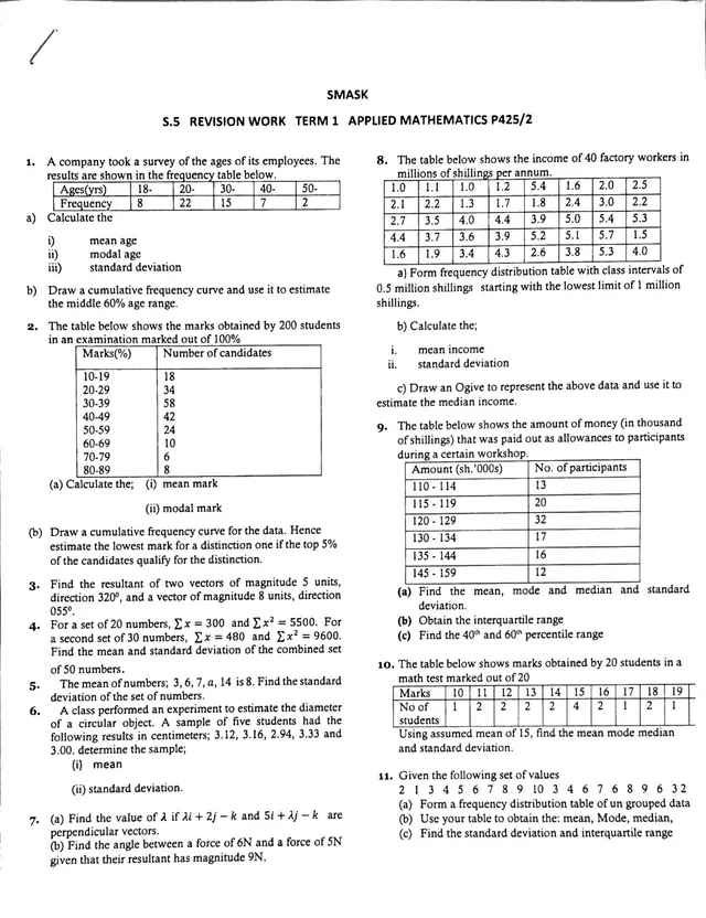 Cover of S.5 Applied Mathematics Revision Test – Statistics, Vectors and Errors (Term 1, 2020) (S5 Mathematics Revision Test)